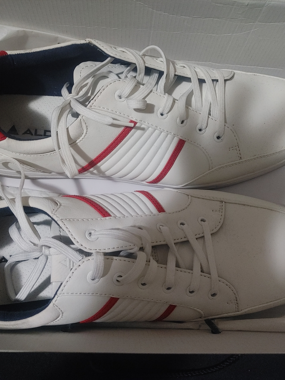 ALDO Men’s White Leather Sneakers with Red Accent